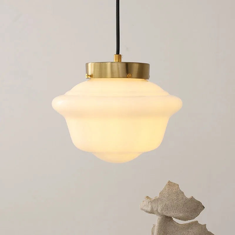 Suspension lumineuse industrielle verre texturé blanc doré bois chambre salon