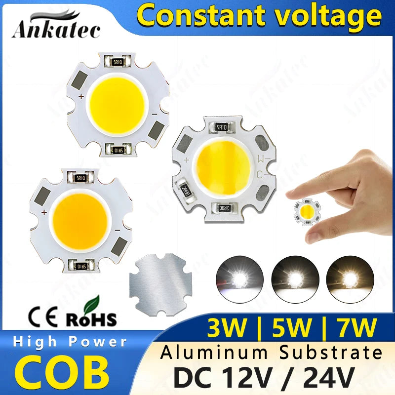 plaque led cob 3w 5w 7w 12v 24v blanc chaud alu rond moderne downlight
