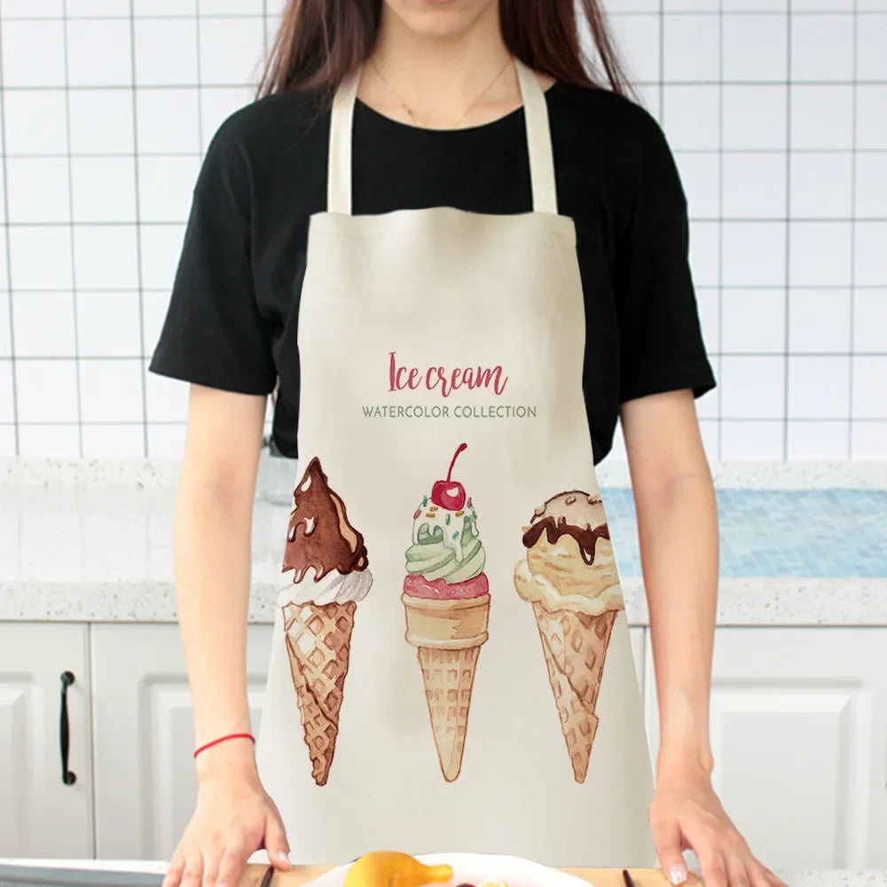tablier cuisine femme coton lin motif dessert moderne cordon ajustable maison cuisine