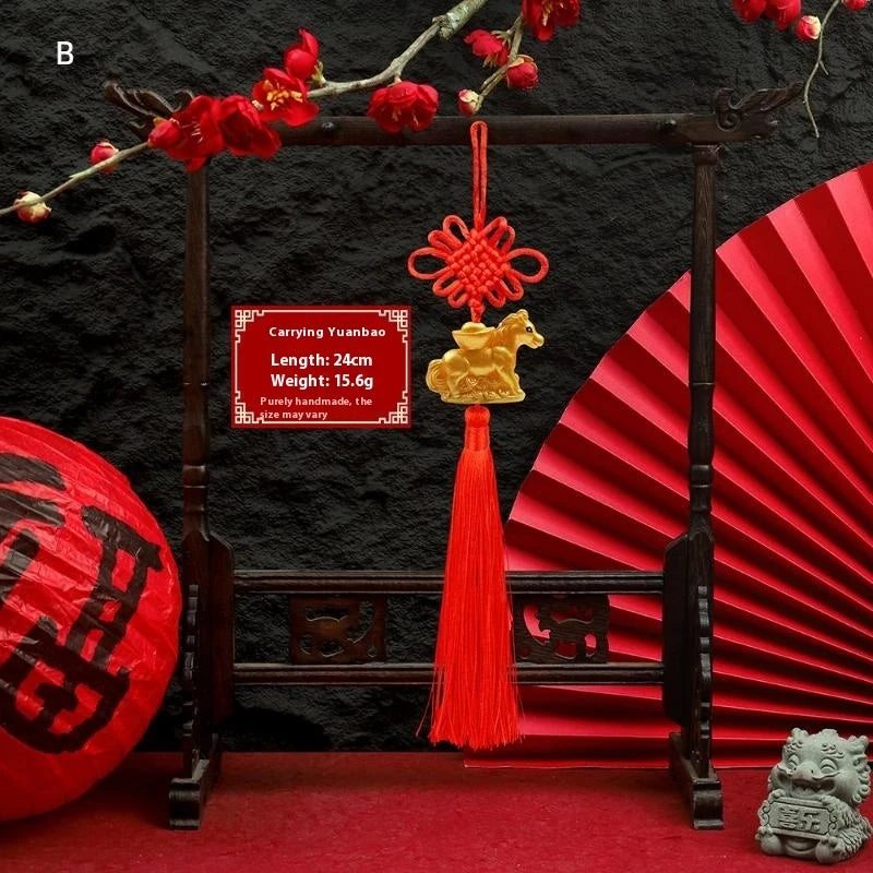 décoration murale pendentif chinois rouge doré knots figurines animales pompons artisanal festive