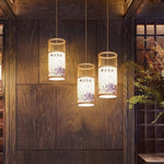 suspension lumineuse bambou rayures horizontales moderne oriental marron clair beige