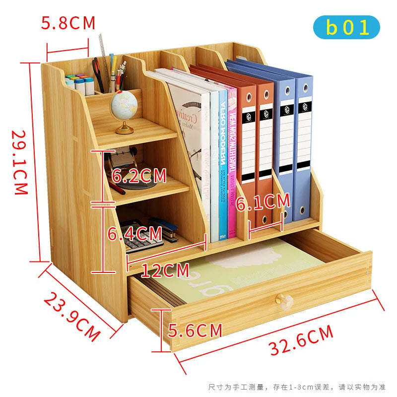 organisateur bois lisse moderne rangement tiroirs fournitures globe terrestre calculatrice stylo