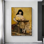 toile d'art impression moderne femme orientaliste couleurs jaune beige sans cadre aquarelle