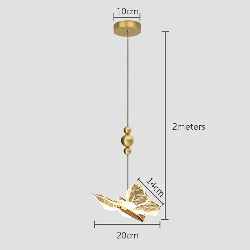 suspension lumineuse papillon transparent dorée origami moderne éclairage intérieur chambre salon