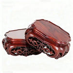 support décoratif bois gravures classique vase pot fleur tasse thé rouge foncé