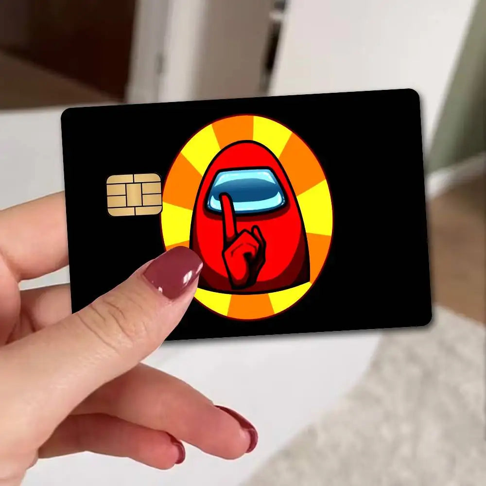 autocollants protection carte credit debit dessin anime noir rouge jaune bleu opaques waterprooche réutilisables
