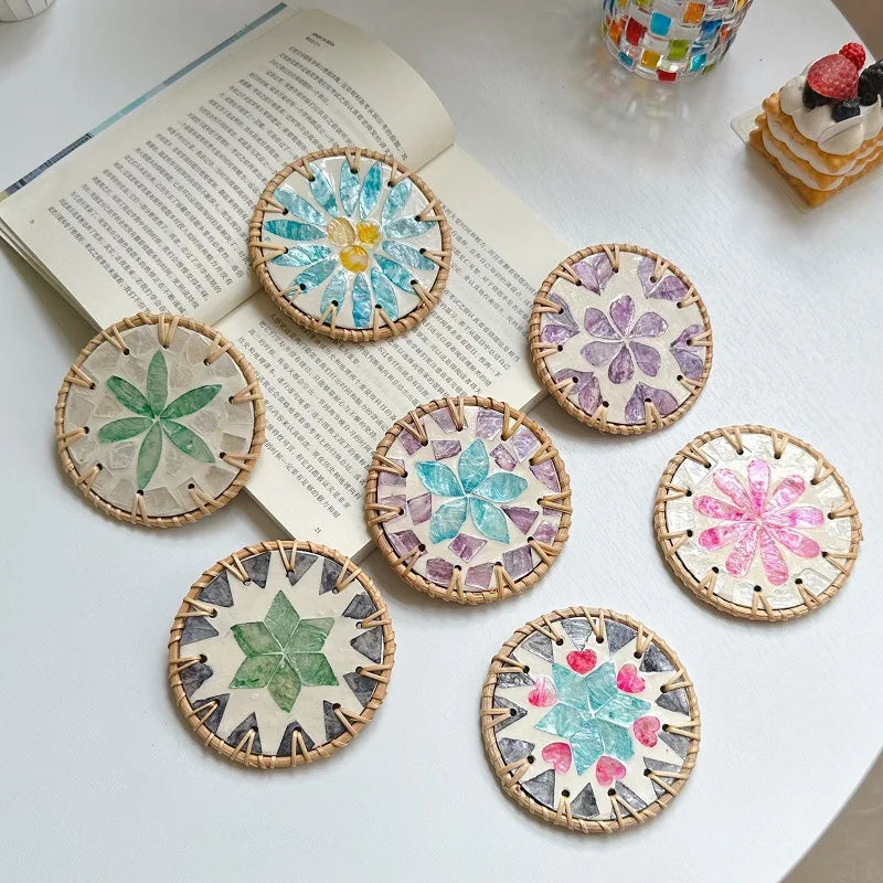 coasters rotin multicolore mosaïque floral antichoc table moderne respectueux environnement thermal insulation