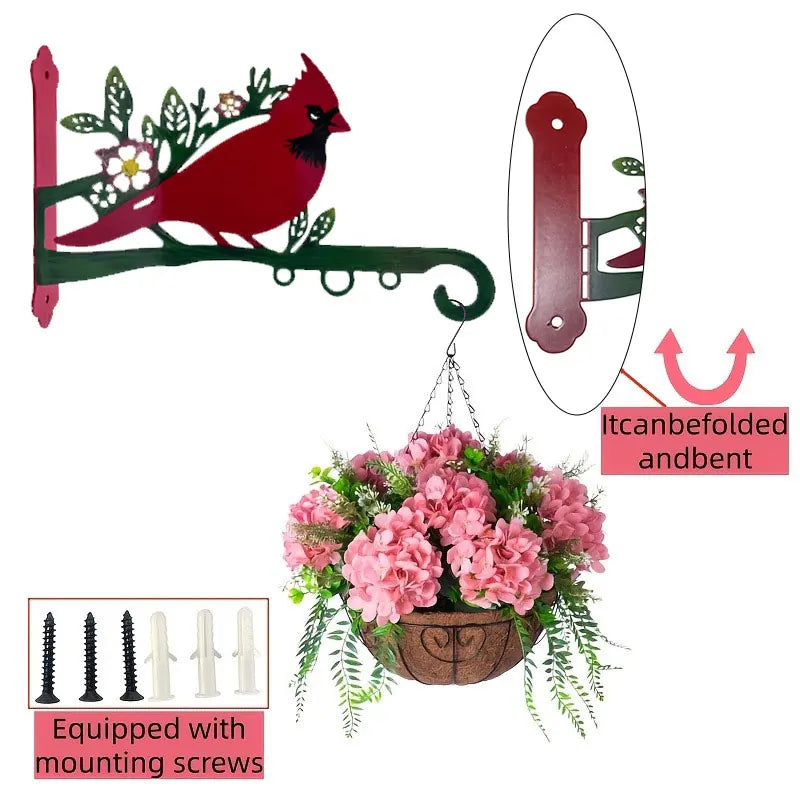 support mural rustique oiseaux cardinaux panier fleurs abri nourriture vis decorationextérieur