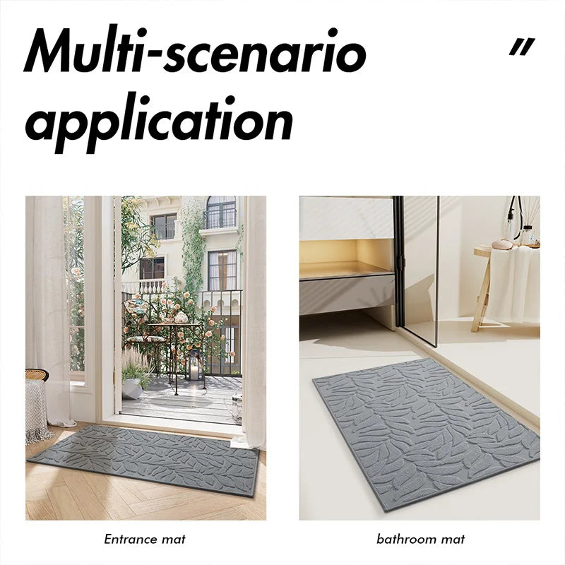 tapis d'entrée gris moderne motif feuilles absorbant antidérapant doux lavable couloir porte