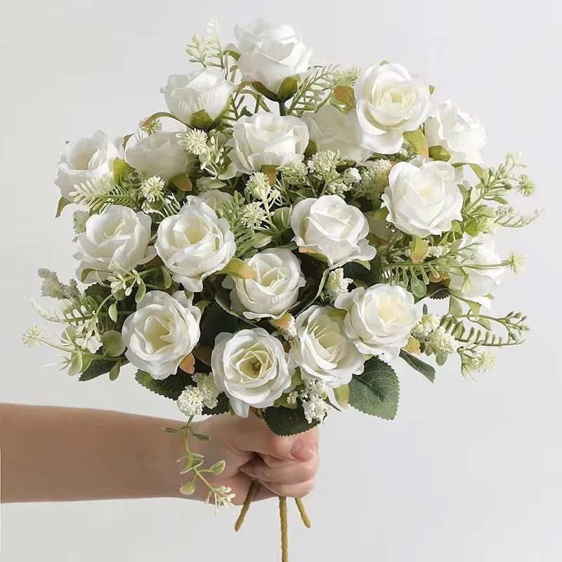 bouquet roses artificielles 30cm soie blanc rose rouge naturel decoration maison vase fleurs intérieur
