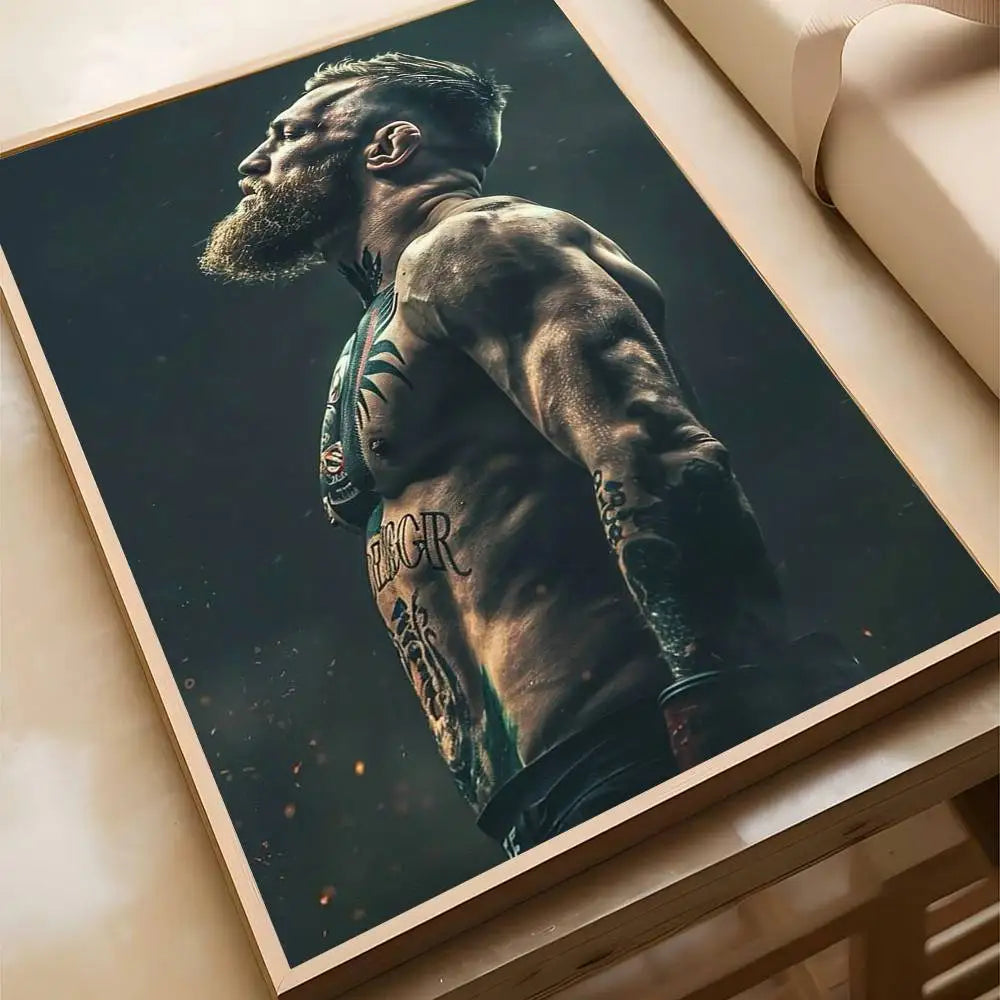 affiche ufc boxeurs moderne sportive noir blanc rouge jetro cadre bois chambre salonhôtel