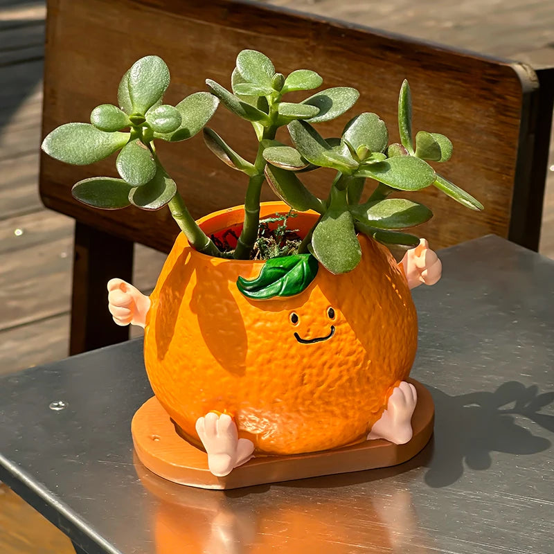 pots fleurs orange succulentes deco ludique mains pieds verte classiqueextérieur jardin mignon