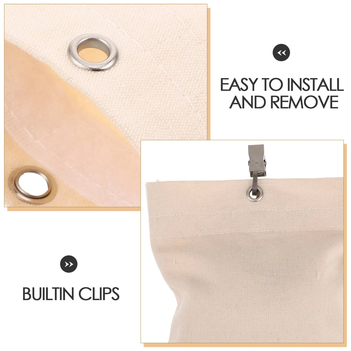 sac rangement toile beige clips métalliques minimaliste opacité intérieur extérieur 15cm 12.5cmiaux clips métalliques
