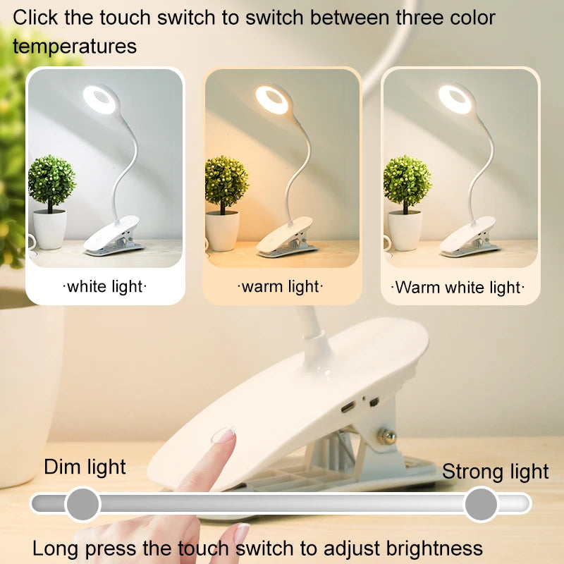 lampe led sans scintillement protection yeux éclairage table usb clip flexible moderne tactile