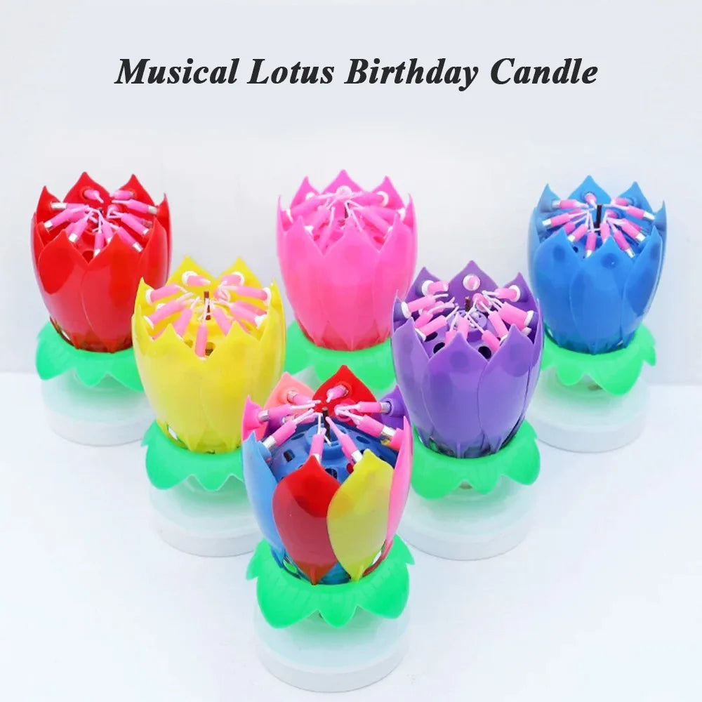 bougies d'anniversaire fleur lotus rouge jaune bleu violet moderne festives musique base incluses