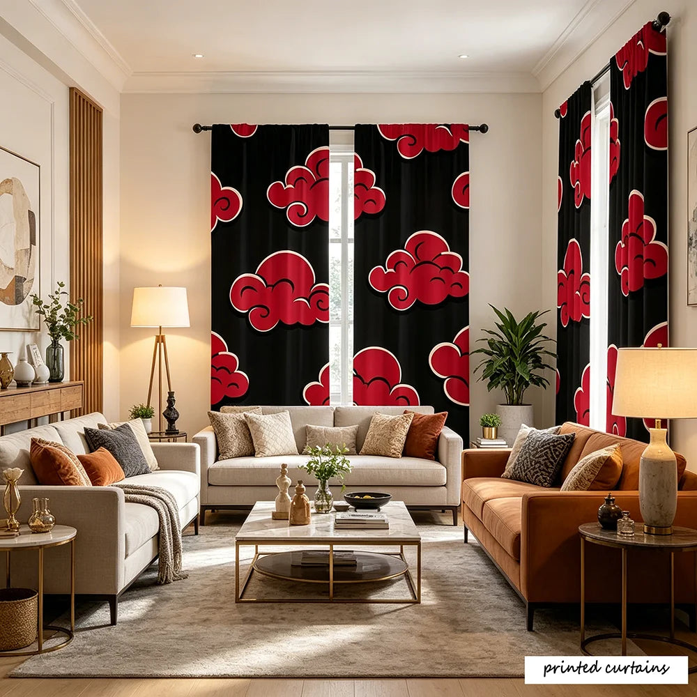 rideau imprimé moderne nuages stylisés noir rouge opacité maison polyester