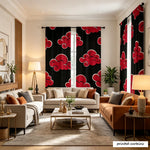 rideau imprimé moderne nuages stylisés noir rouge opacité maison polyester