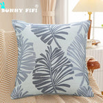 housse coussin carré feuilles palmier polyester coton moderne bleu vert gris rouge nouvelle année