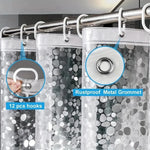 rideau douche transparent motif argenté moderne 12 crochets aimants lestés