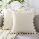 taies d'oreiller velours moderne gris jaune rose bleu blanc pompons non toxique polyester 45x45cm