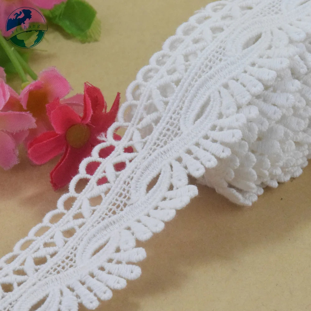 dentelle coton 4cm large blanche ajourée motifs floraux transparent décoration mariage bricolage