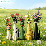 vases résine forme chat moderne couleur verte yeux oreilles queue motifs fleursDecorationMaisonBureauOrnementCartoon