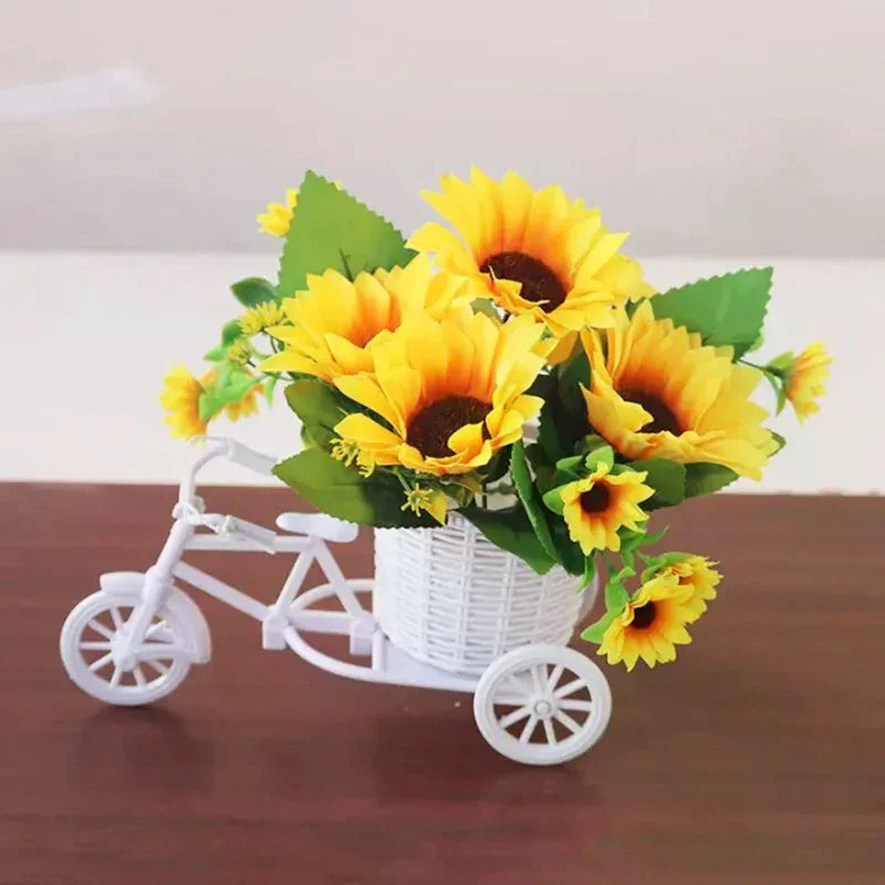 vase blanc forme vélo vintage effet rotin fleurs artificielles décoration maison jardin