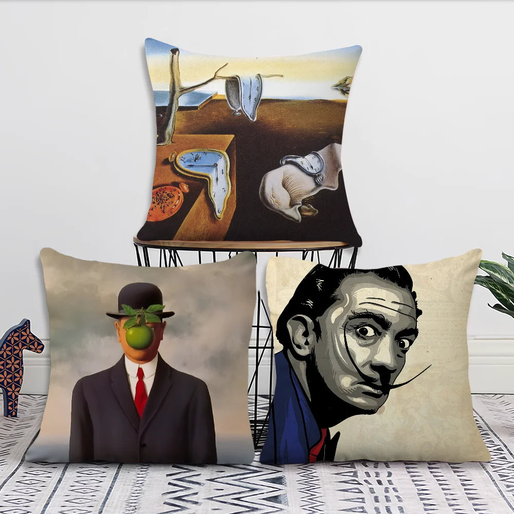 taie d'oreiller pop art salvador dali déformée motif contemporain coussin décoratif noir beige gris