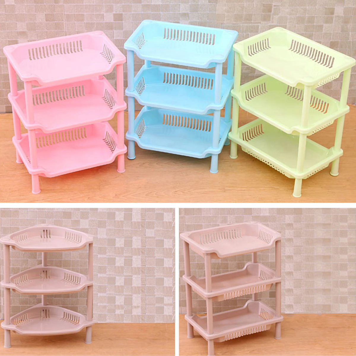 étagère modulaire salle bain niveaux rangement moderne réutilisable plastique sans BPA rose bleu vert