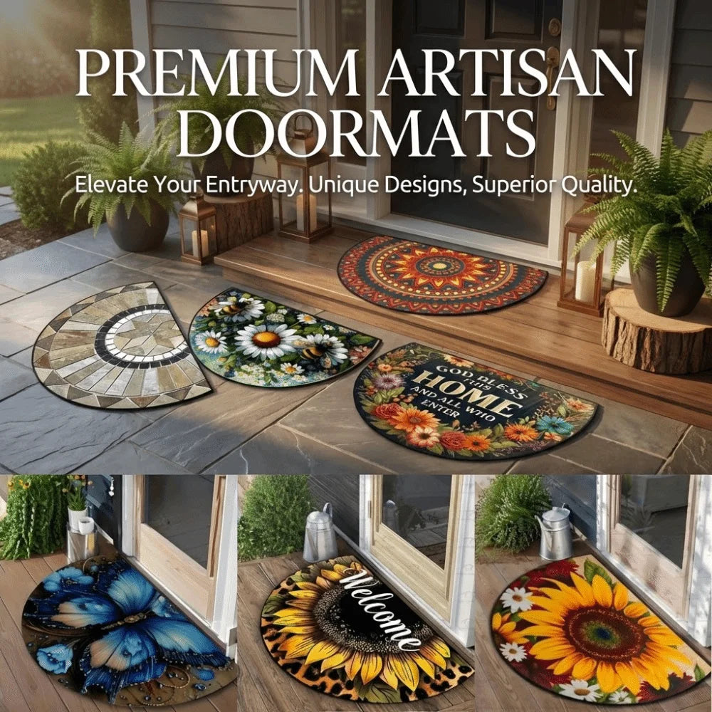 tapis porte demi rond motif floral moderne antidérapant lavable divers couleurs abeilles mandala