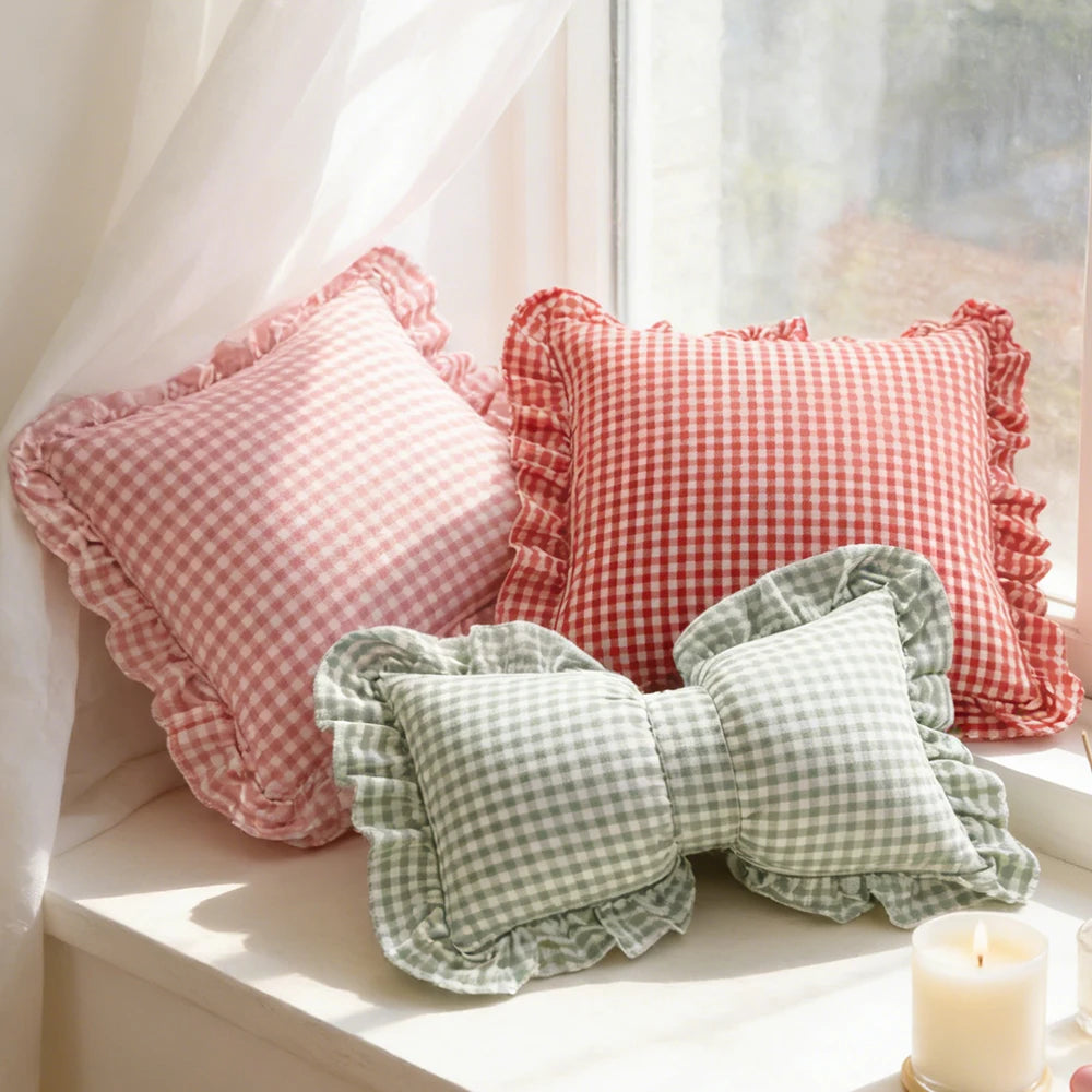 housse coussin décorative carreaux vintage rouge blanc jaune vert canapé salon chambre maison douce