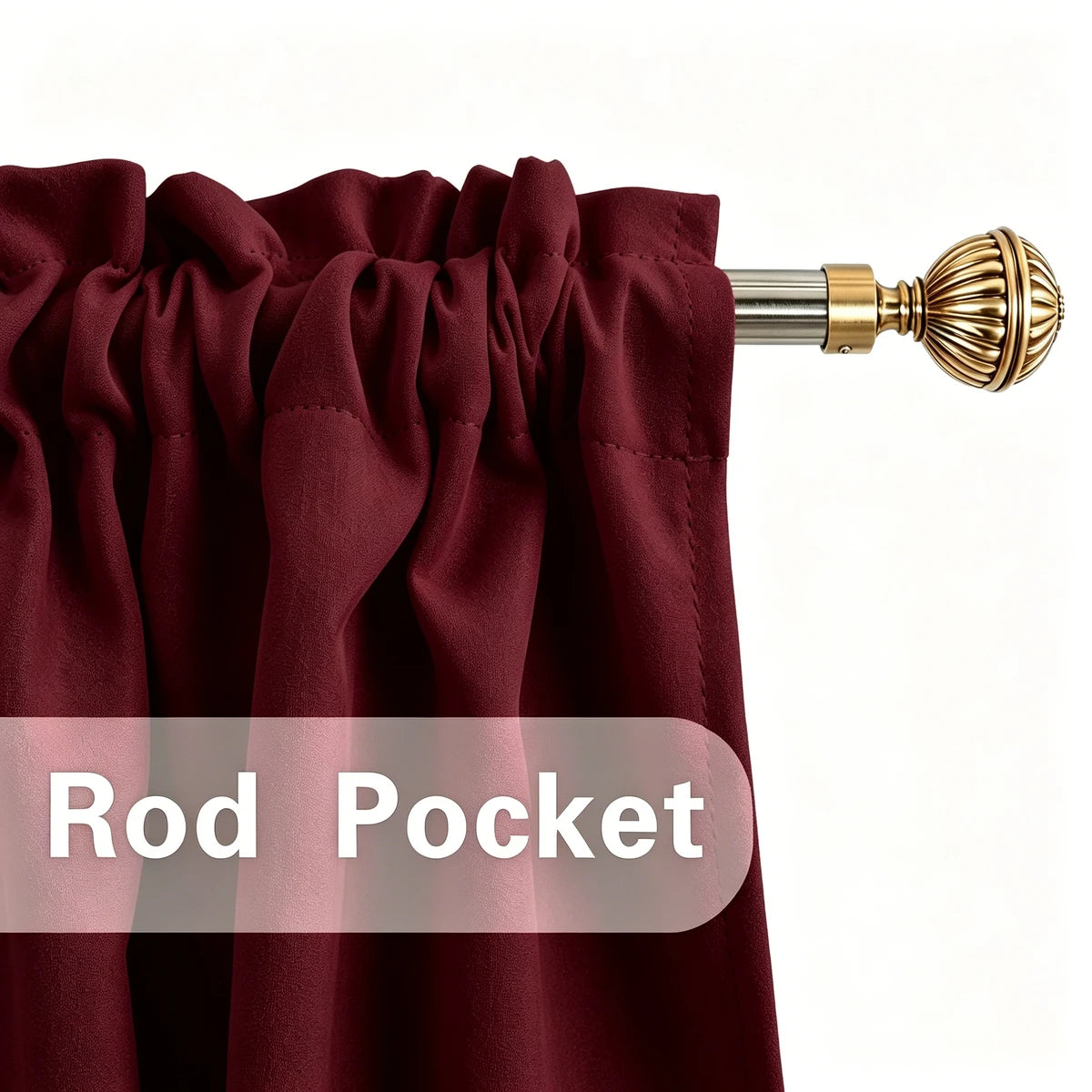 rideau fenêtre rouge bordeaux pompons bordure haute performance doux épais classique anneaux métalliques