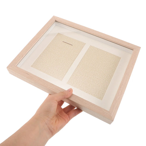 cadre photo bois naturel toile beige verre transparent moderne classique souvenirs récompenses collection affichage