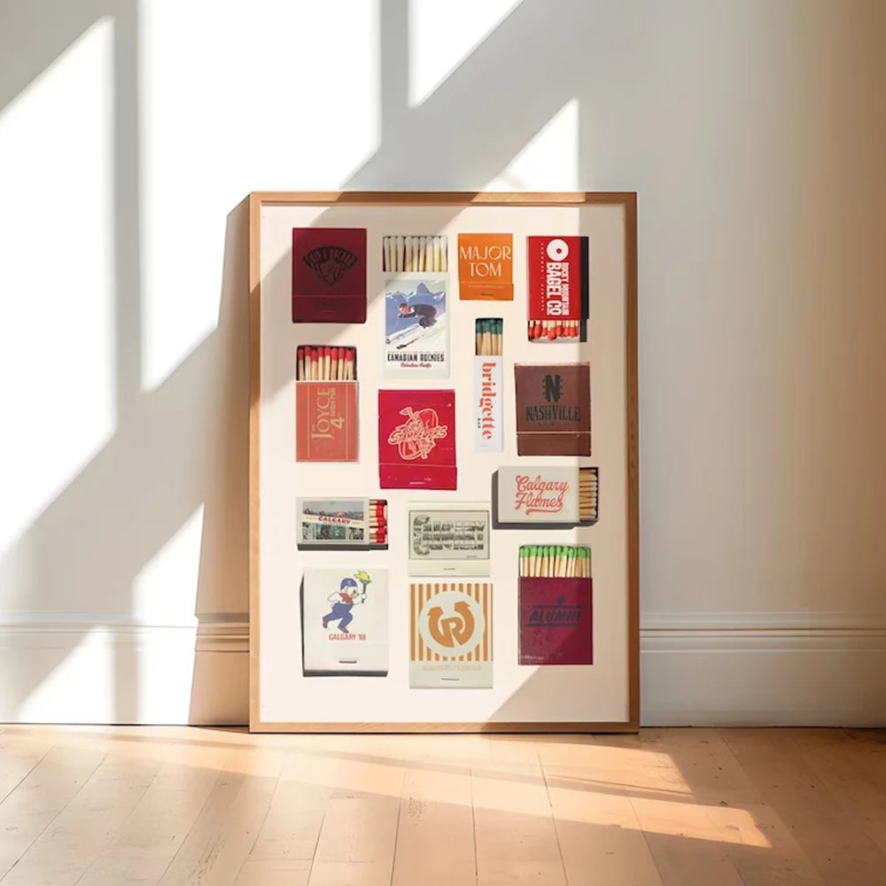 affiche rétro collage matchbox multicolore deco salon chambre vertical 30x40cmOpaque
