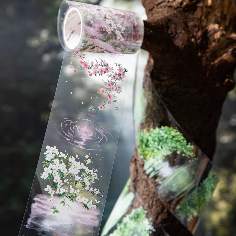 rubans décoratifs transparents fleurs feuilles adhésifs naturels floral vert blanc violet rose jaune