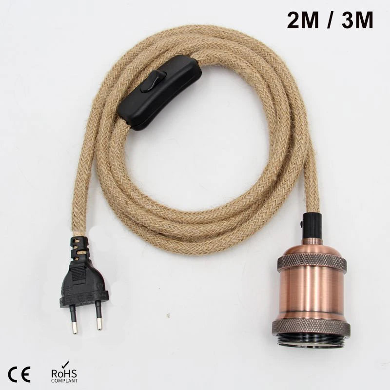 câble électrique suspension 2m 3m interrupteur douille E27 moderne industriel