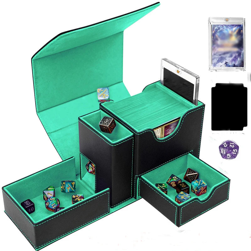 boîte rangement cartes jeu dés bleu noir simili cuir moderne pratique porte cartes