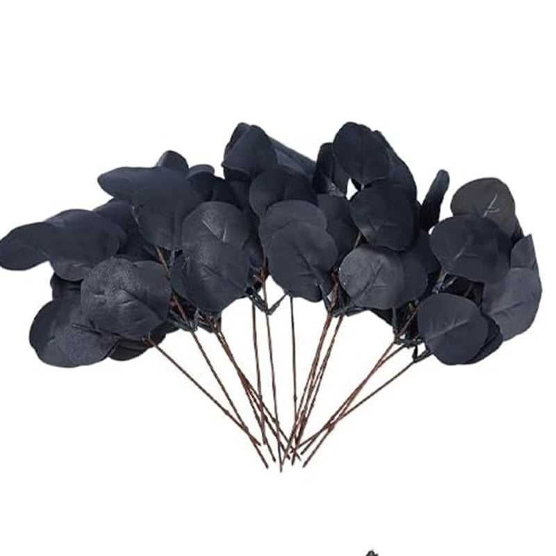bouquet artificiel feuilles eucalyptus petites fleurs blanches vert blanc naturel minimaliste extérieur mariage halloween