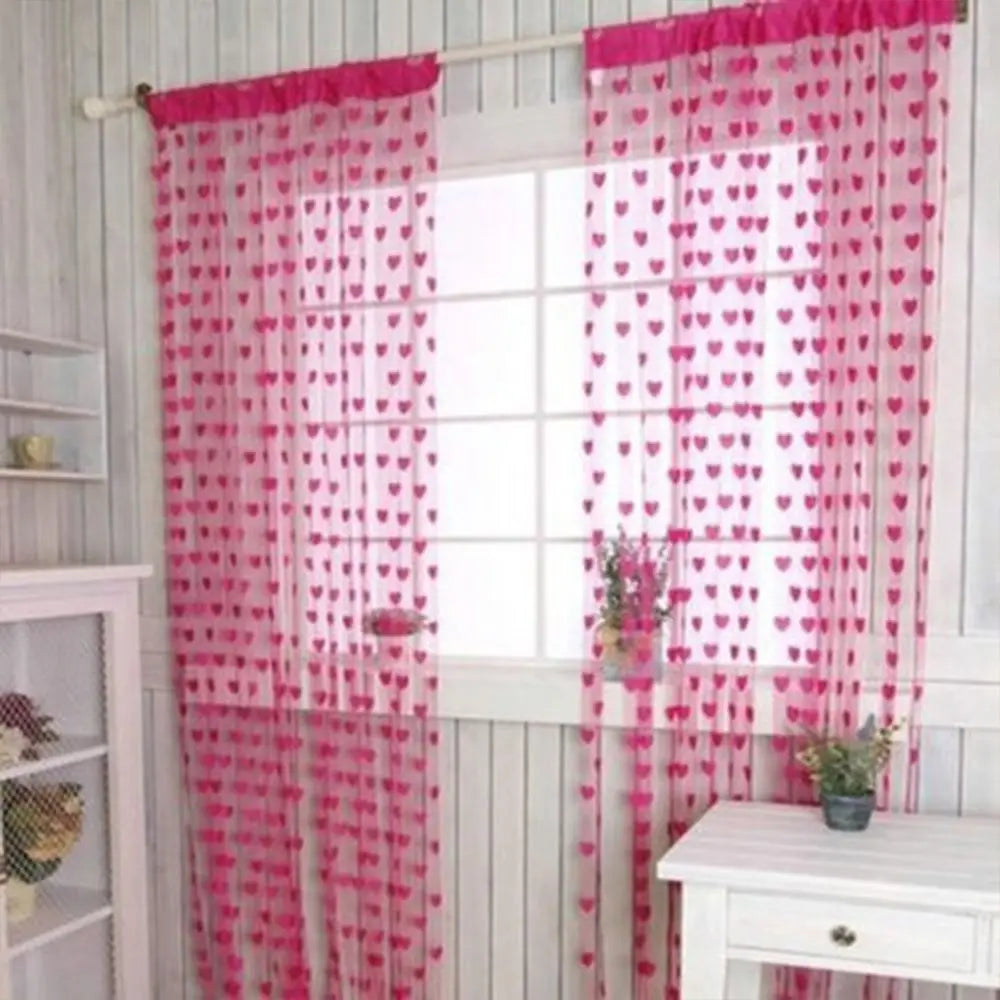 rideaux décoratifs bohèmes motifs cœurs tissu transparent romantique tringle rideaux