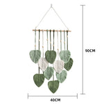 décoration murale boho feuilles macramé vert rose blanc coton polyester 40x90cm crochet