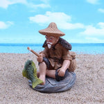 ornement jardin miniature pêcheur résine chapeau panier canne poisson texture rustique asiatiqueextérieur decorationfigurine