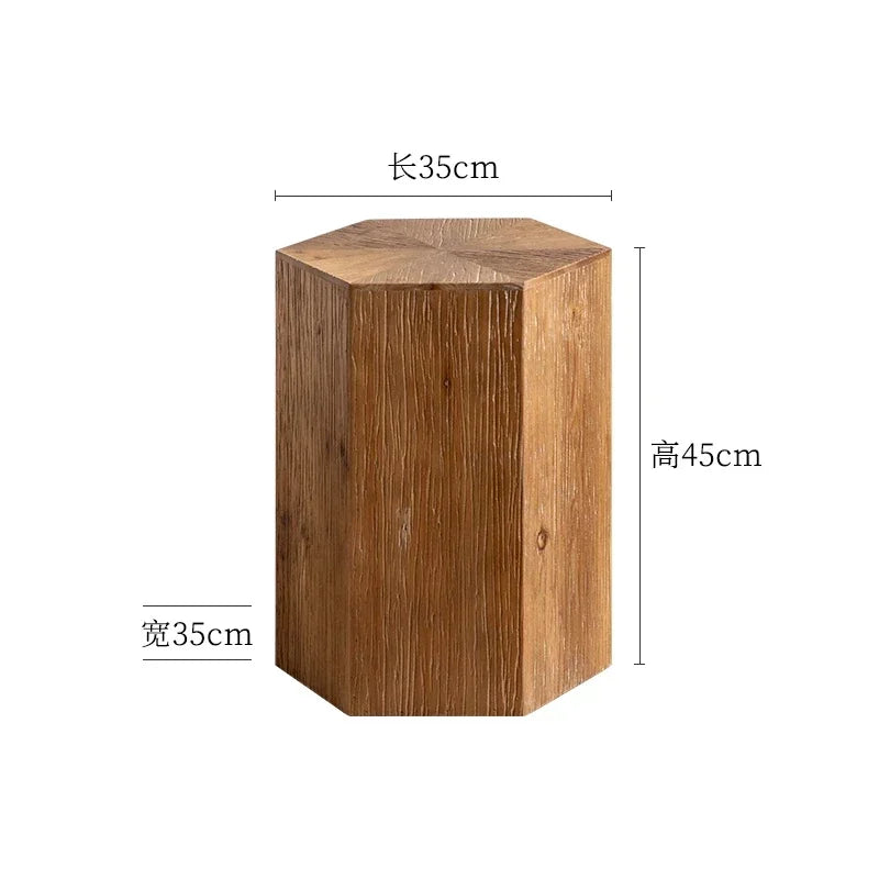 table basse vintage bois vieilli rustique organisation canapé coffre hexagonal aspect industriel