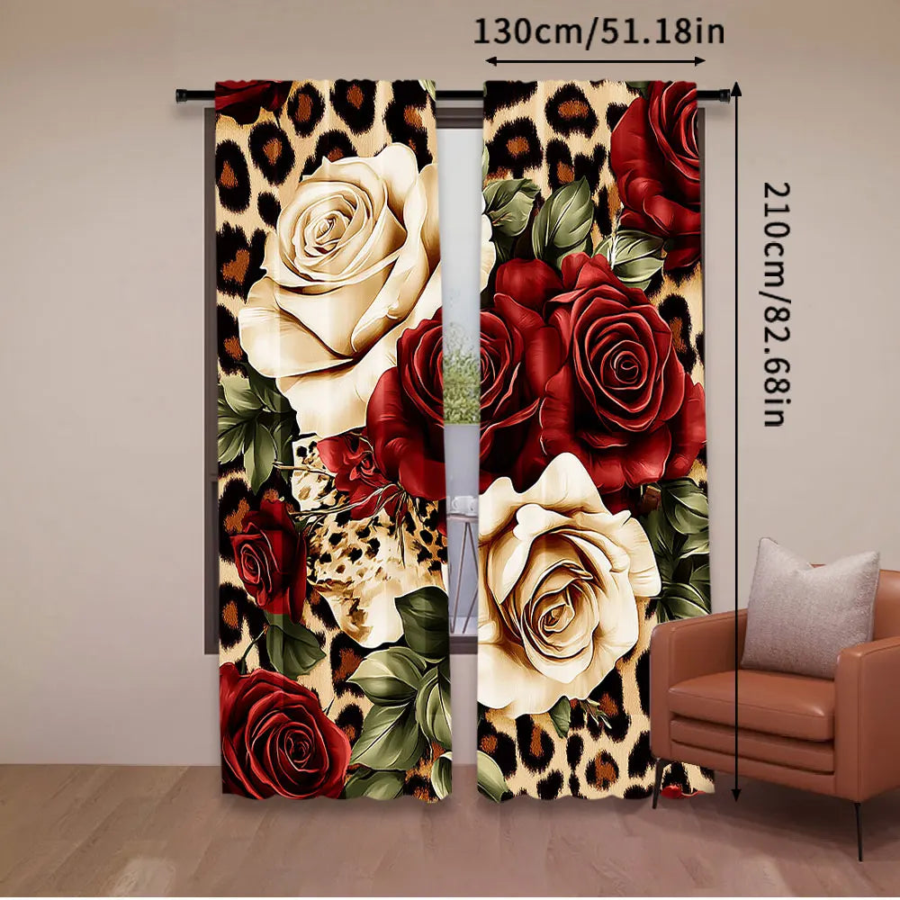 rideau moderne roses rouges léopard opaque 100 polyester 75x166 105x230 130x210 deux panneaux