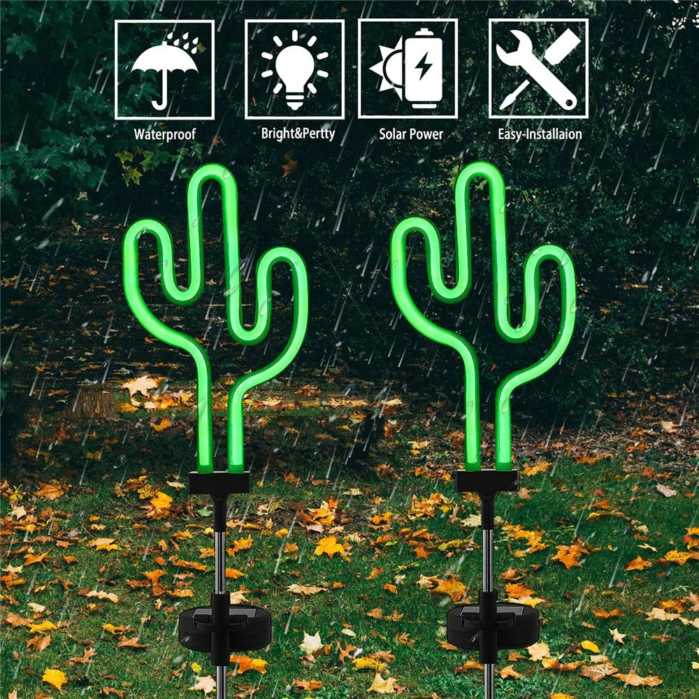 lampe solaire led flamant rose cactus deco jardin exterieur ip55 abs moderne vert rose