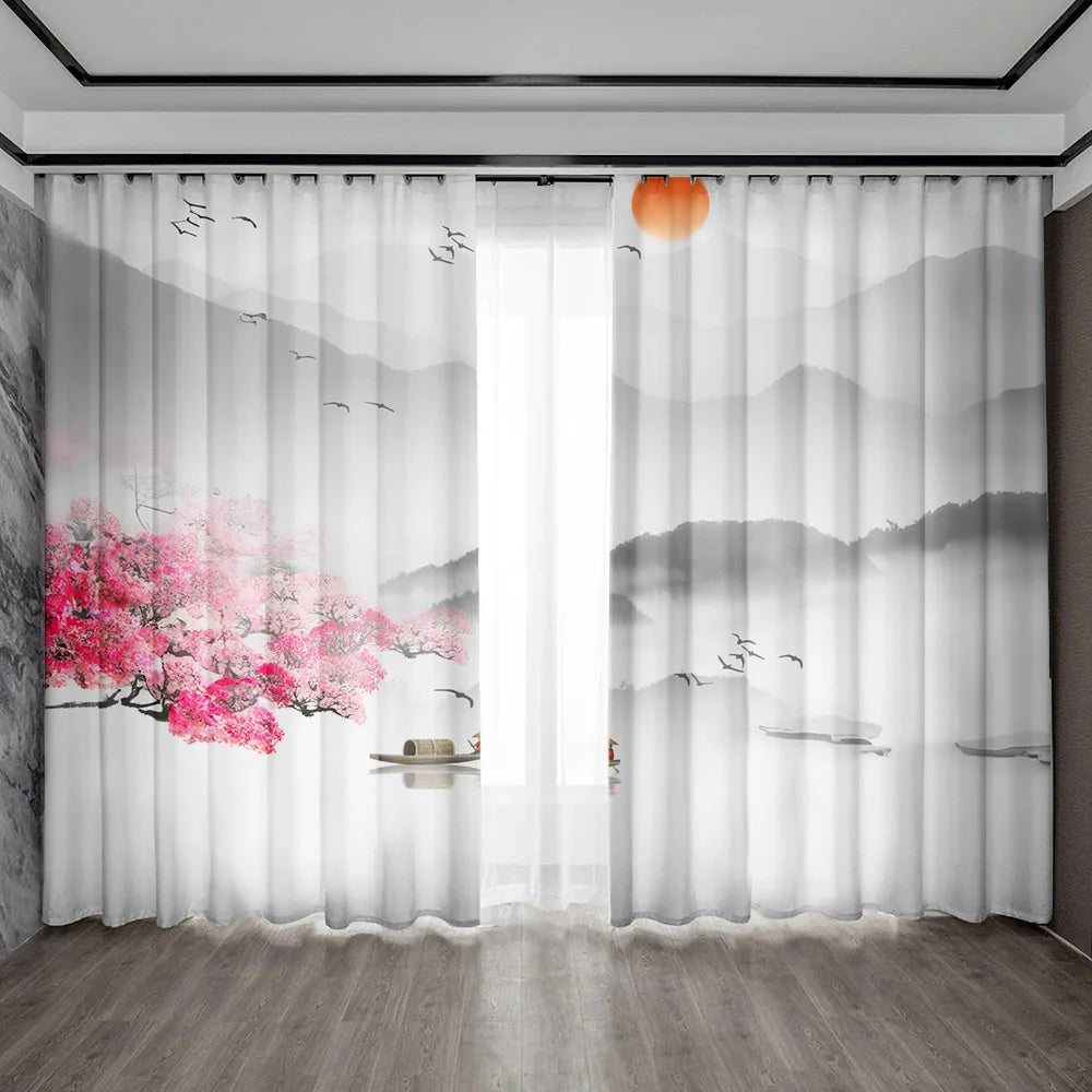 rideaux blancs paysages japonais aquarelle moderne pièces polyester 75x166cm 105x230cm