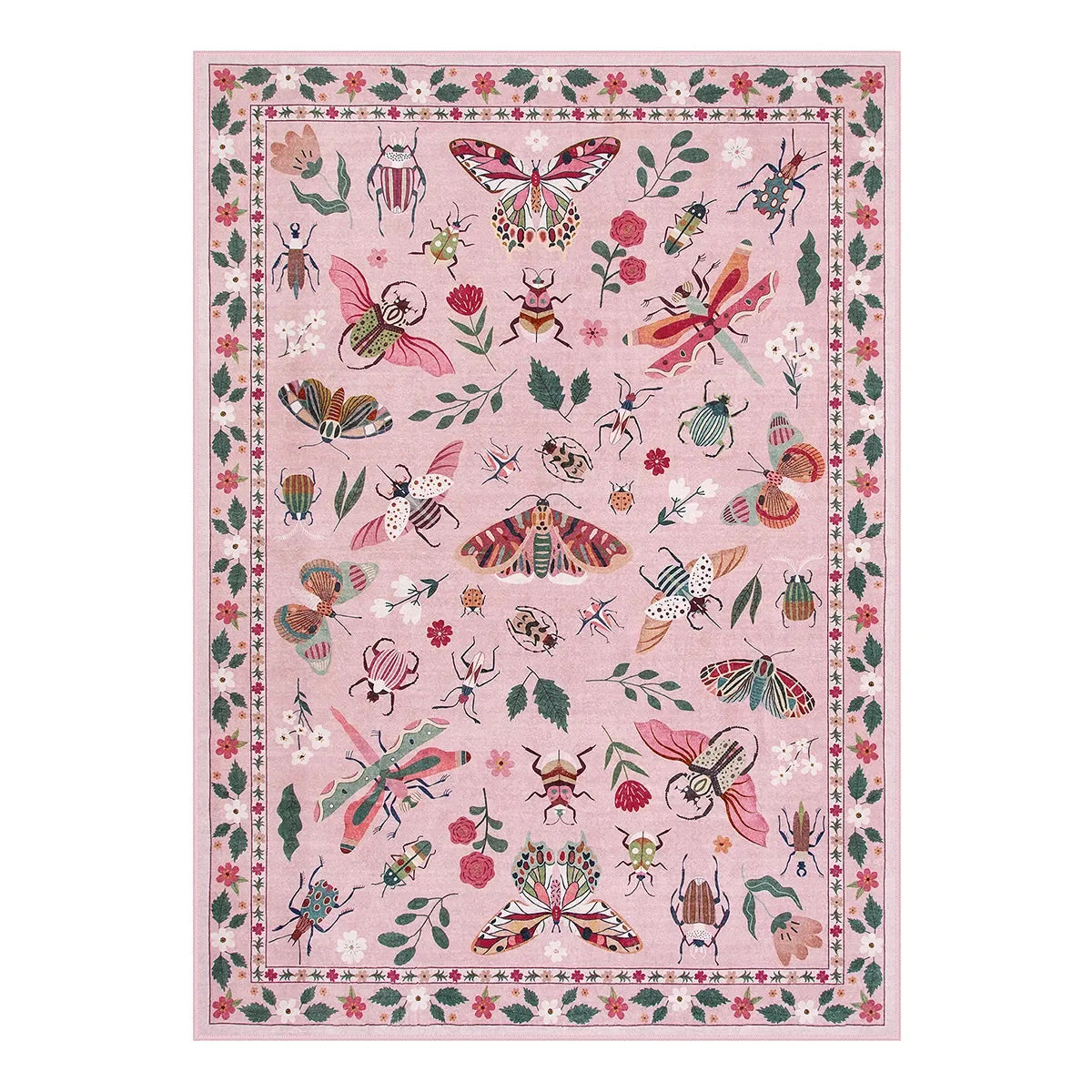 tapis intérieur extérieur rose clair motif papillon fleurs vintage lavable chambre salon décoration moderne