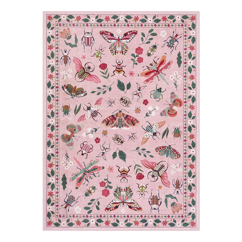 tapis intérieur extérieur rose clair motif papillon fleurs vintage lavable chambre salon décoration moderne