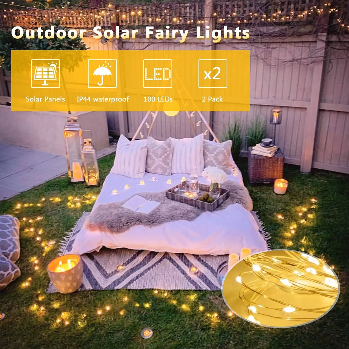 guirlande lumineuse solaire multicolore 22m ip68 étanche modes interrupteur modernes ledextérieur festive