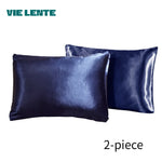 housse coussin satinée bleu marine moderne pièces literie polyester opaque fixations