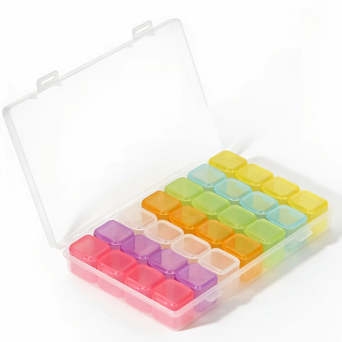 boîte rangement multi compartiments transparente compartiments colorés poignées organisation accessoires broderie modernes